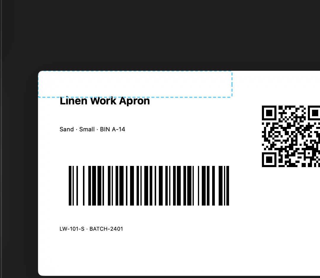 LabelBatch preview of a product label generated from CSV data